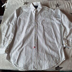 VTG Polo Ralph Lauren Shirt Mens M Blue Stripe Oxford Blake Striped Flesh Pony